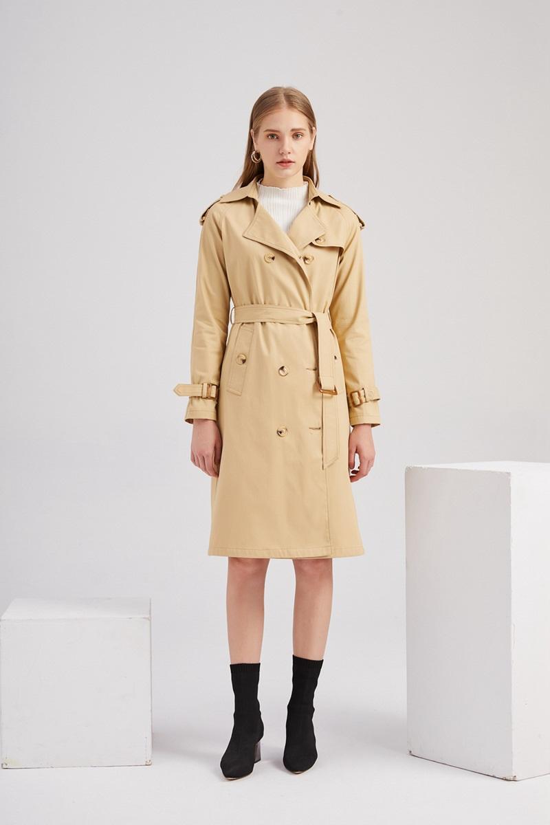 

Women' Trench Coats Modx2021 Autumn Windbreaker Long Double Breasted Waist Closed Cotton Fashion Casual Coat Sleeve Lapel