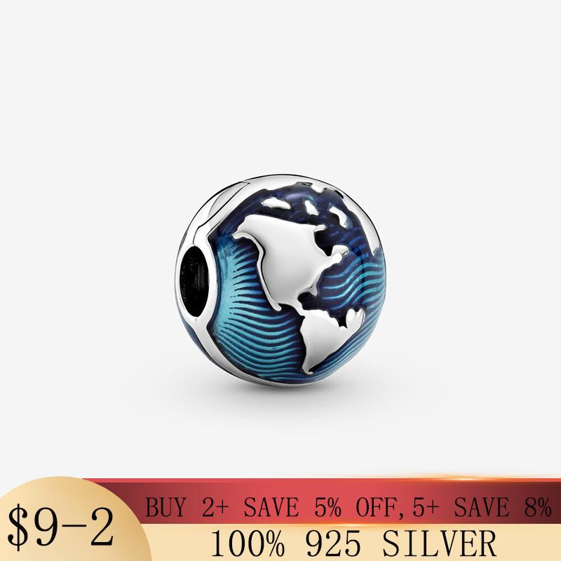 

Other 2021 Product 925 Sterling Silver Blue Globe Clip Charm Beads Fit Original Bracelet Fine Jewelry Making Gift