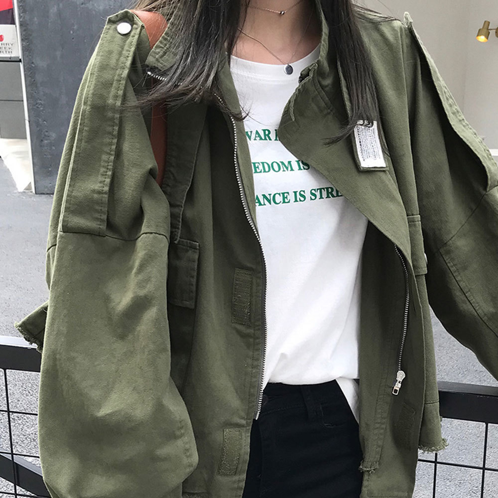 

2021 New Casual Solid Zipper Windbreaker Autumn Korean Loose Vintage Harajuku Jackets All-match Trench Coat Outfits Duu4, Light blue