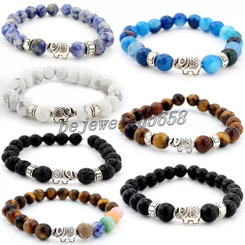 

Elephant Gift Natural Stone Bracelet Strands Bangle for Women Men Yoga Beads Fashion Jewelry Charm Elastic Bracelets