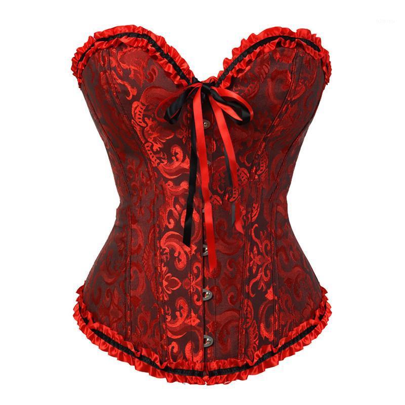 

6XL Plus Size 2021 Floral Brocade Corset Feminine Lingerie Fashion Tops Sexy Lace QZ0001 Bustiers & Corsets, Blue