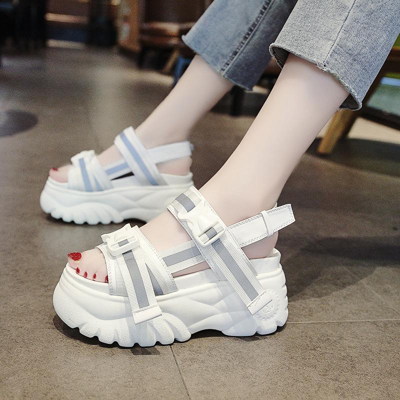 

Toe Hasp High-heeled Sponge Cake Sandals 2021 Sandals Woman Weave Bring, Black