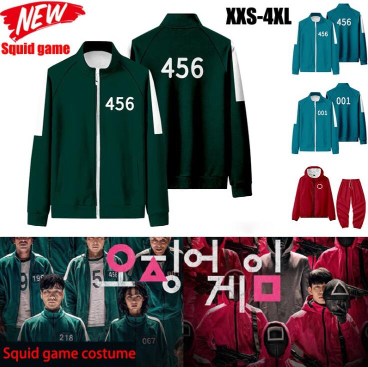 

Squid Game Tracksuits coats cosplay Clothing Mens mask jackets Li Zhengjae Same Jacket 456/218/067/001 Casual Polyester Stand up Collar Swea, Black;brown