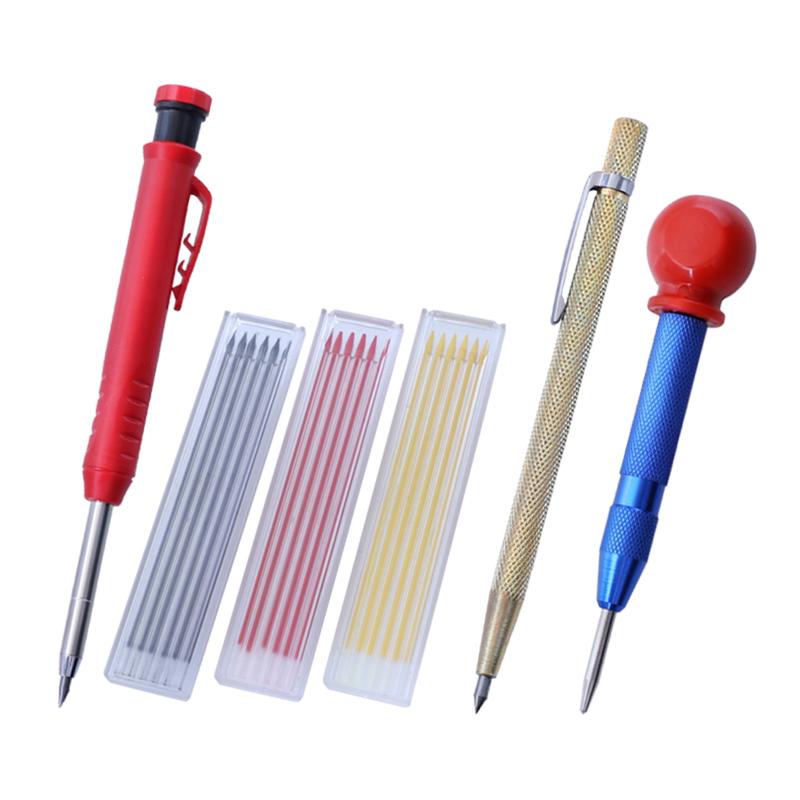 

Professional Hand Tool Sets Solid Carpenter Pencil With Refills Woodworking Scriber Pen Marker Marking Automatic Center Pin Drill Bit