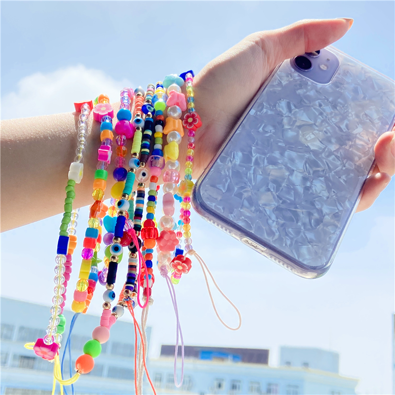 

Fashion Acrylic Strap Key Rings Lanyard Colorful Eye Beaded Rope for Cellphone Case Hanging Phone Chain Jewelry Gift