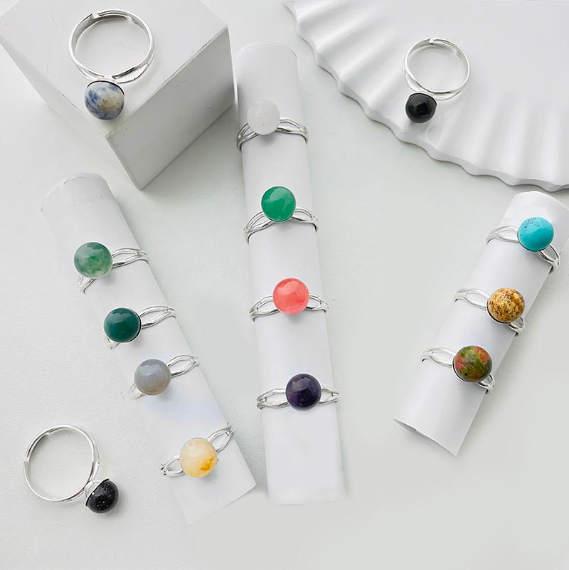 

Wedding Rings Simple Style Mixed Color Natural Stone Open For Women 8mm Beads Crystal Malachite Turquoise Gem Ring Jewelry Gift