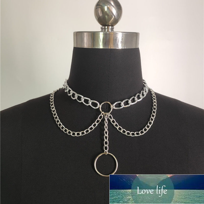 

Europe America Trendy Hip hop Double layer Chain Chokers Necklaces For Women Fashion Geometric Circles Pendant Necklaces femme