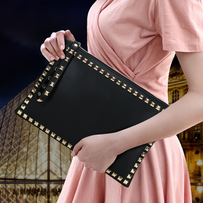 

Hot sale New rivets bag women clutch envelope handbag letter bag, Black