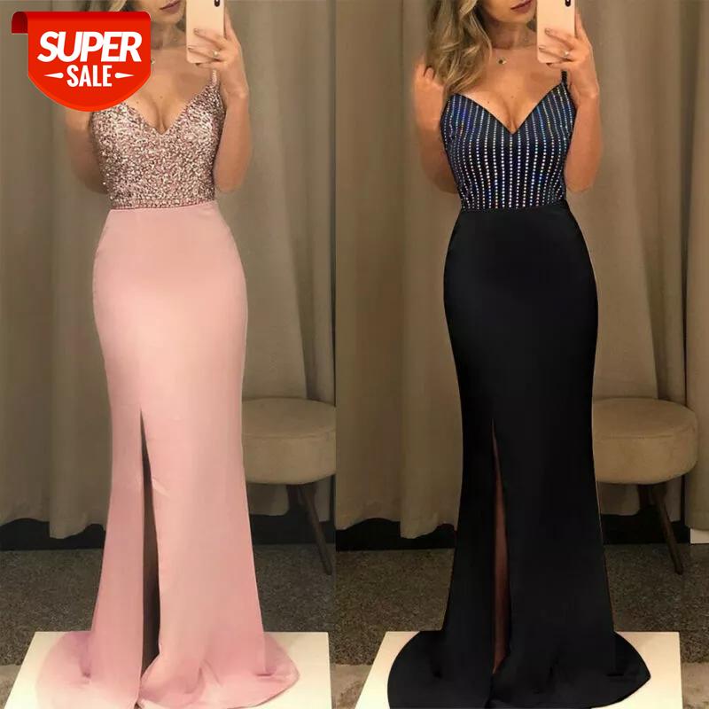 

Women Evening Dress Sequins Sleeveless V-Neck Sequined Elegant Burgundy Wrap Bridesmaid Formal Long Sundress Maxi Gown Dress #Fr0I, Black;gray
