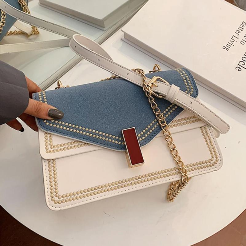 

Contrast color Square Crossbody bag 2021 New High quality Matte PU Leather Women's Designer Handbag Chain Shoulder Messenger Bag, Black