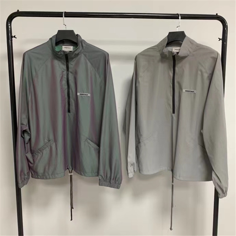 

2021 New Laser Reflective Colorful Nylon Fog Men Women 1:1 Top Quality Windbreaker Half Zipper Essentials Jacket 8g9s