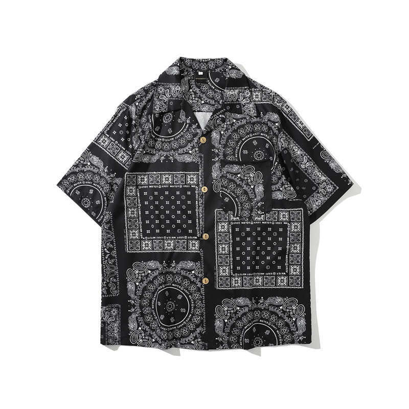 

Bandana Men Shirt Paisley Printed Boys Shirt Short Sleeve Top Hawaiian Beach Loose Shirts 2021 Fashion Summer Male Clothing H1014, Blue