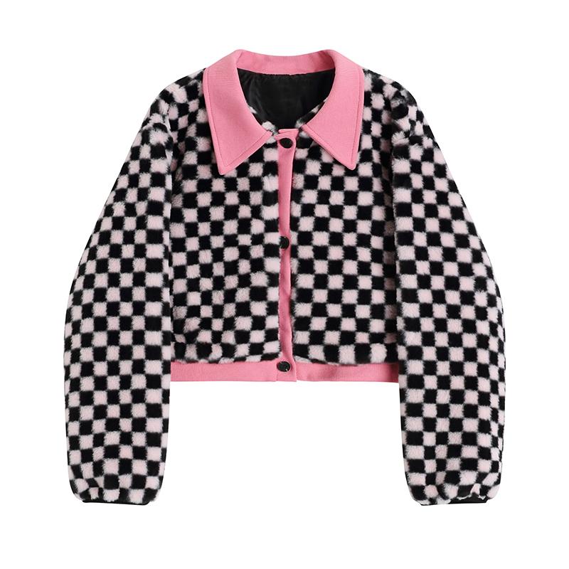

Women's Jackets Women High Quality Plaid Faux Fur Thick Short Jacket Single Breasted Fashion Retro Loose Lapel Female Plush Teddy Coa, Black;brown