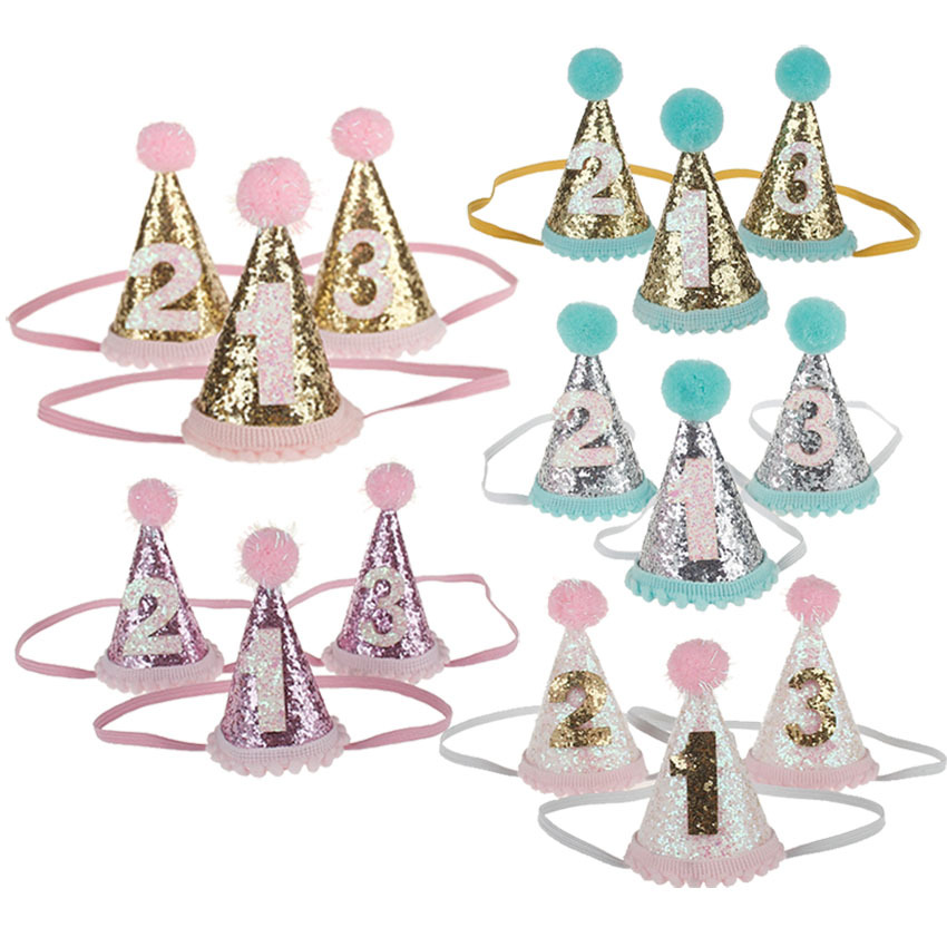 

baby crown Headbands cone shape Hairband Kids glitter Birthday Headband party supplies princess tiara Hat boutique hair accessories KHA194, As photo
