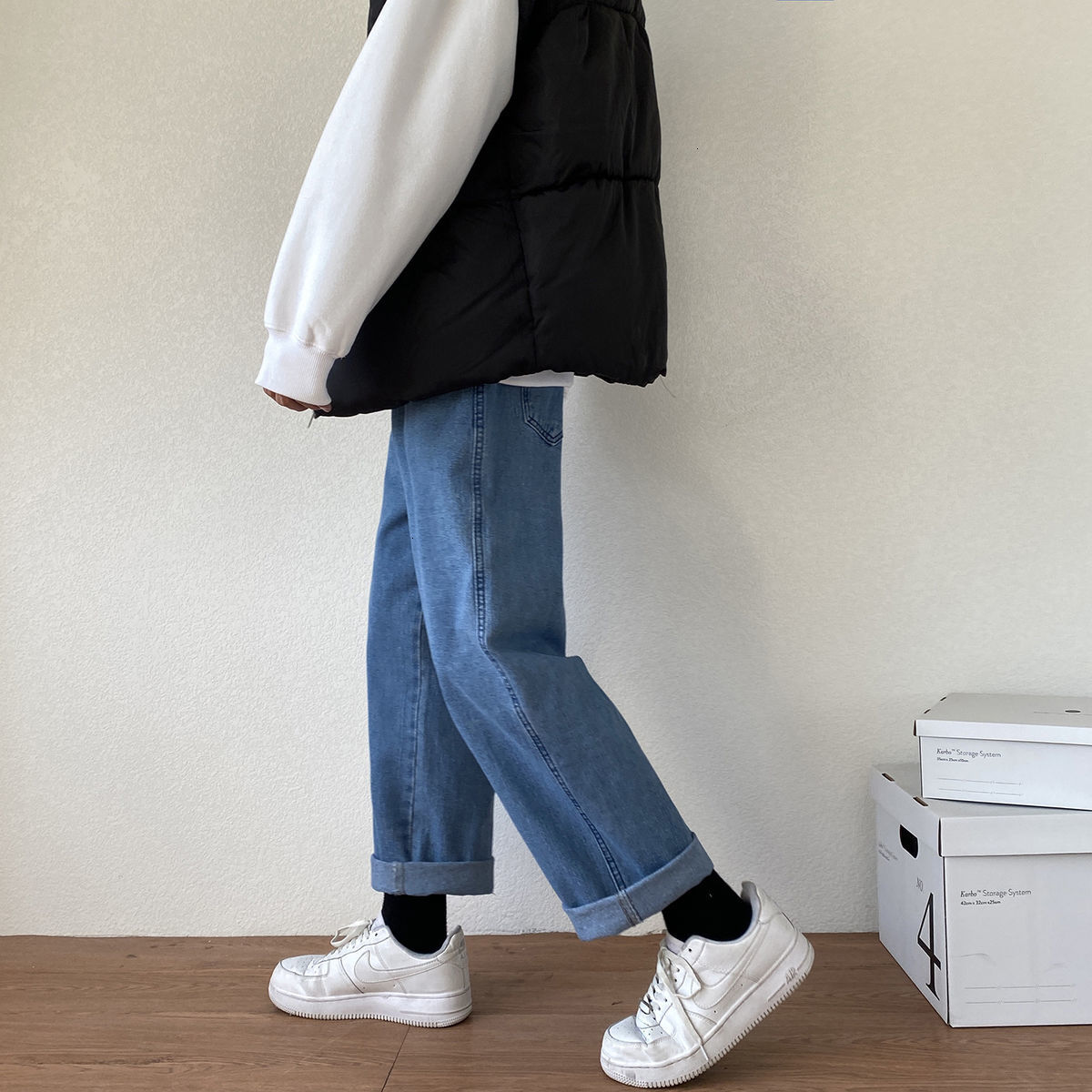 

2021 New Male Winter Lost Thick Veet Casual Bagy Homme Cargo Pocket Young Jeans 3-color Biker Denim M-5xl Pants Ncni, Deep blue