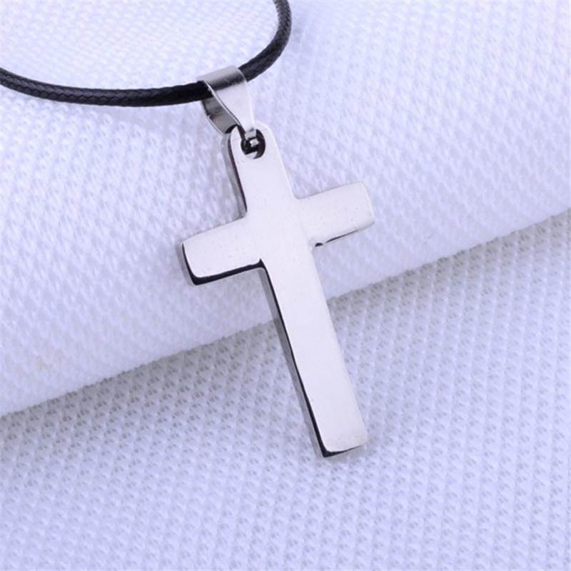 

Pendant Necklaces Design Cross Pendent Necklace Black Leather Rope Fashion Silver Color Stainless Steel Punk Jewelry For Women Men Gift