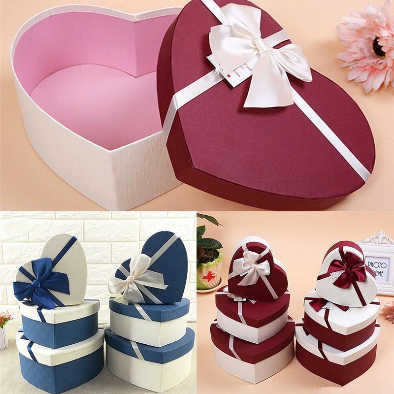 

Gift Wrap Bow Knot Heart Shaped Packaging Box Red White Weeding Party Decor 3Pcs/set