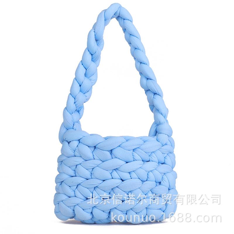 

Evening Bags 2021 Explosive Hand-knitted Iceland Wool DIY Crochet Material Pack Heart-filled Cotton Super Coarse Cloud Crossbody Pillow Bag, Blue small