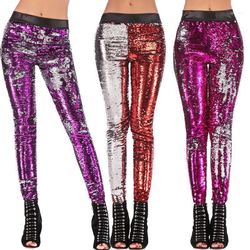 

Women's Pants & Capris #0507 Summer Faux Lether Women Sequin Leggings Elastic Waist Skinny PU Spliced Color Leather Trousers Women1, Black;white