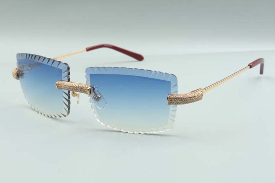 

2021 Newest style Direct sales top-quality cutting lens sunglasses 3524021, micro-paved diamond metal wires temples, size: 58-18-135 mm