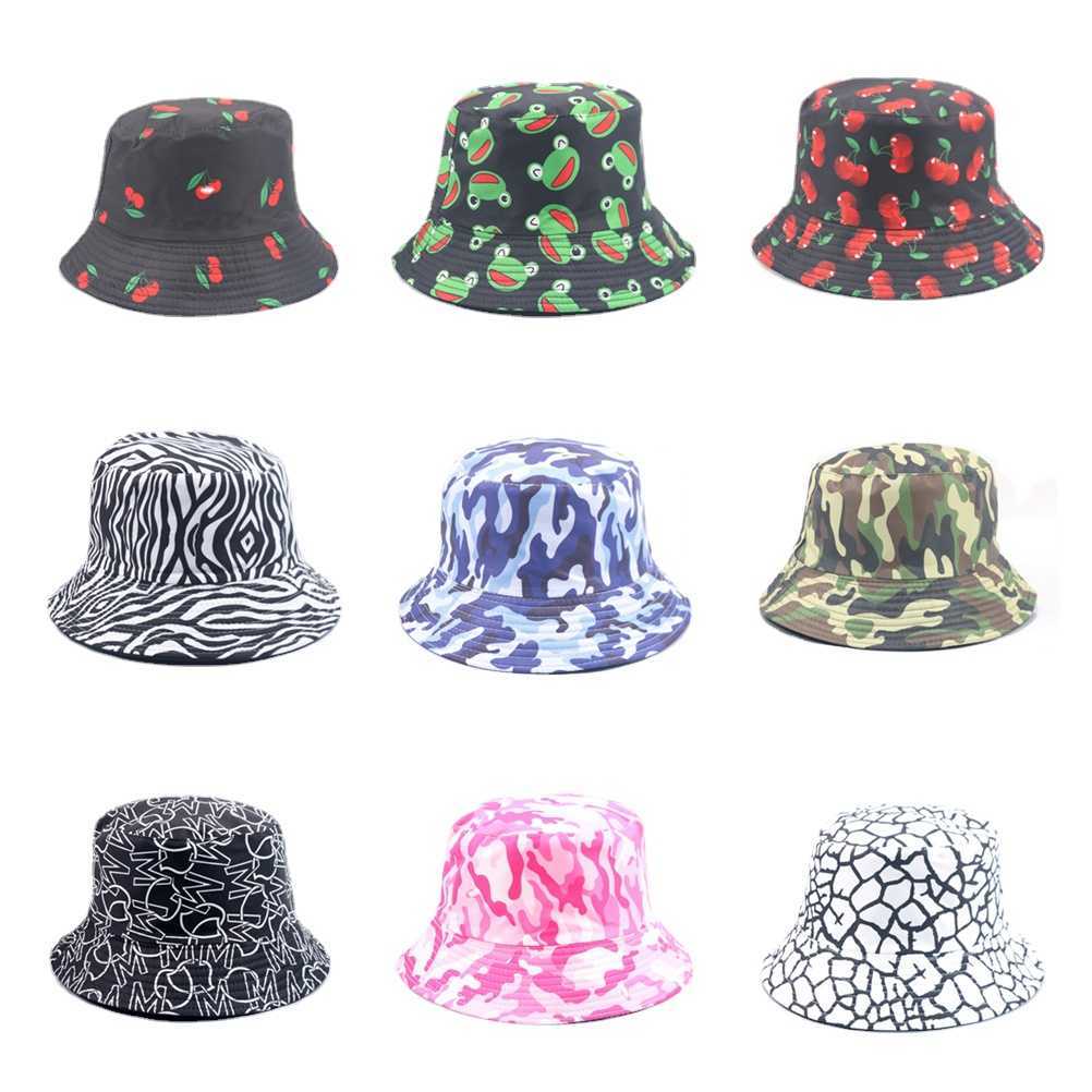 

20 Bucket Hats Printed Fisherman Unisex Spring and Summer Outdoor Sunshade Double-sided Basin Panama Q0811, No.3
