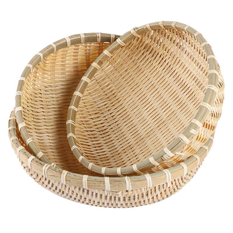 

Storage Baskets 3Pcs Handmade Round Bamboo Weaving Sieve Raft Dustpan DIY Decorative Fruit Bread Basket Kitchen Tray