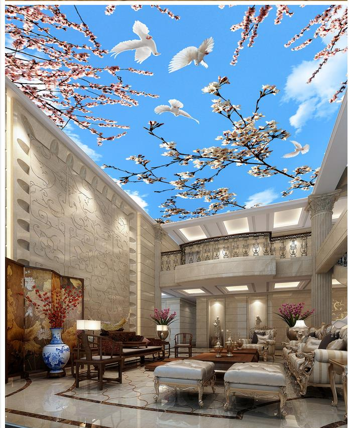 

Flower branch blue sky white cloud living room bedroom ceiling mural 3d wallpapers