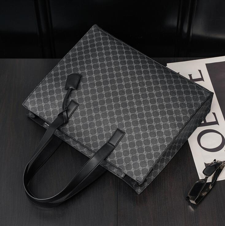 

Factory wholesale men leathers shoulder bags fashion horizontal printed handbag street trend color matching leather tote bag British fan plaid handbags, Black2-plaid