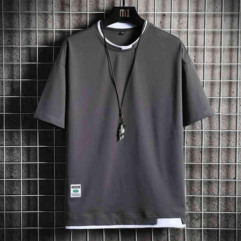 Summer T-shirt Fashion Clothing Solid Color Pure Cotton Short-sleeved Round Neck Casual Slim Color Block Top 210726