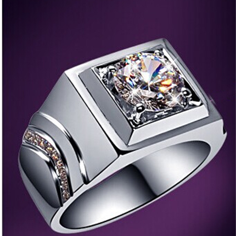 

Unfailing Men Super Brilliant 1Ct Round Cut Diamond Solid Platinum 950 Ring Marriage Jewelry