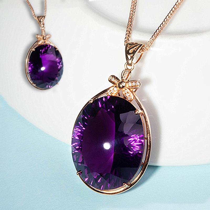 

Pendant Necklaces Natural Amethyst Gemstone Women's Jewelry Necklace Five-leaf Flower Wedding Simple Fashion Clavicle