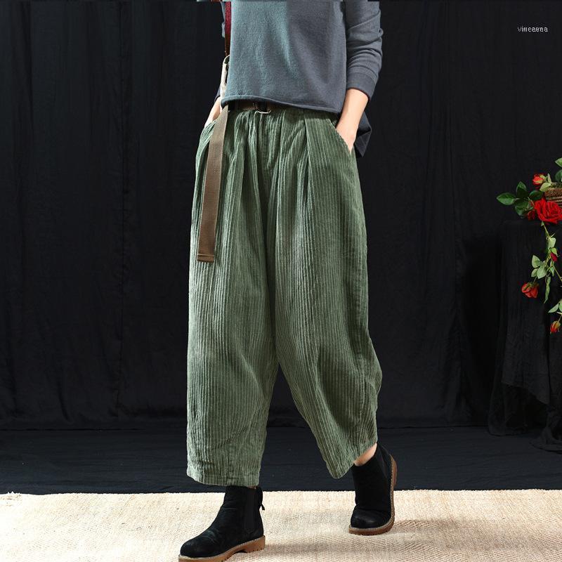 

Women's Pants & Capris Women Corduory Big Size 2021 Autumn Winter Elastic Waist Solid Color Turnip Casual Haren Trousers YoYiKamomo1, Black;white