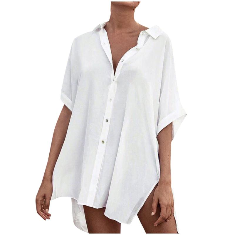 

Women's Jackets Button Coat Cover-Up Beach Fashion Solid Color Cardigan Swimsuit Jacket, Black;brown