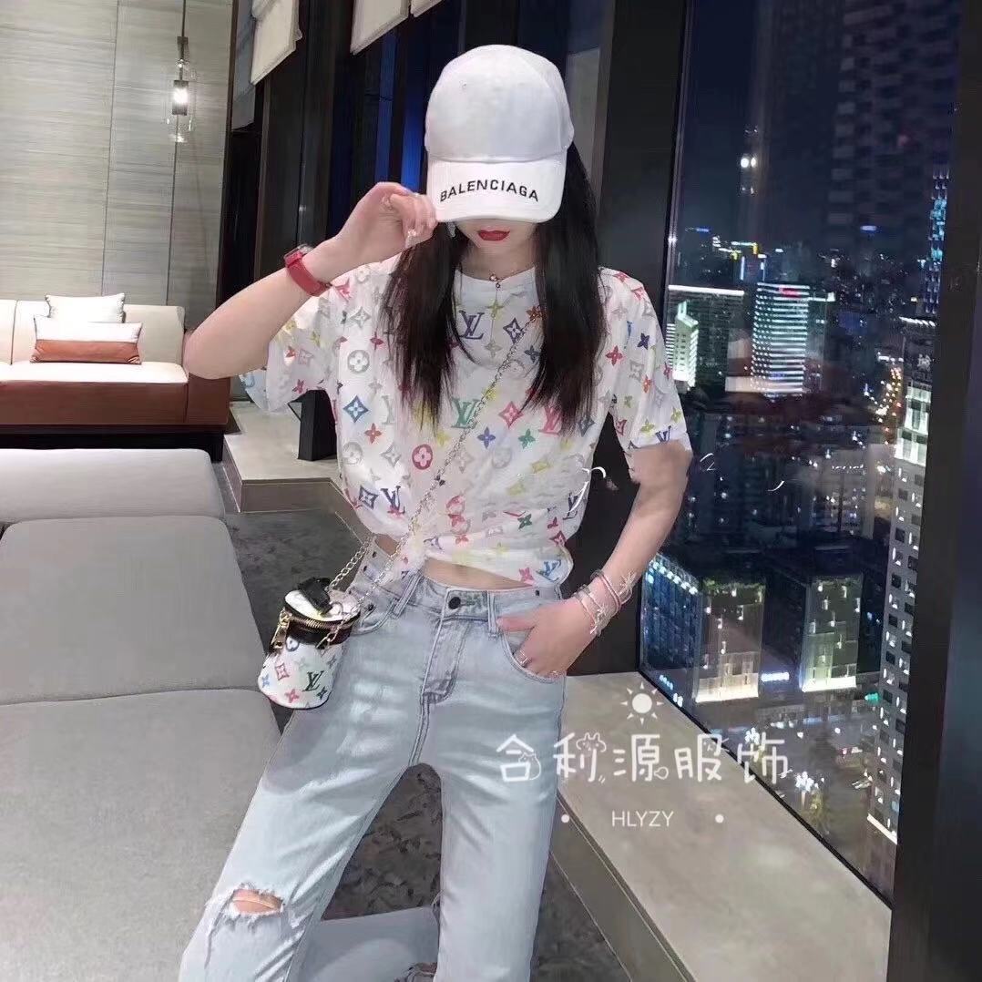 

Short-sleeved female students Korean version loose T-shirt women's personality color printed bottom top 2020 spring top short-sleeved T, White