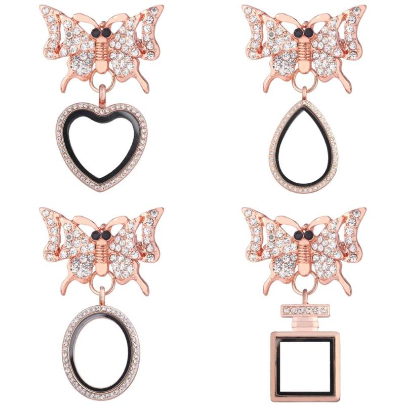 

Pins, Brooches 5pcs/lot Rose Golden Rhinestone Butterfly With Glass Living Memory Lockets Fit Floating Charms Women Jewelry Party Gift