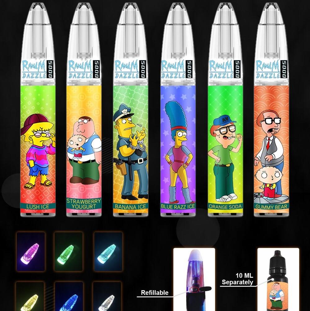 

Hottest Authentic Randm Dazzle 5000 Disposable Vape Pen Device Kit Prefilled 5000 Puffs 10ml cart0 650mAh Battery Pod Rgb light R and M R&M