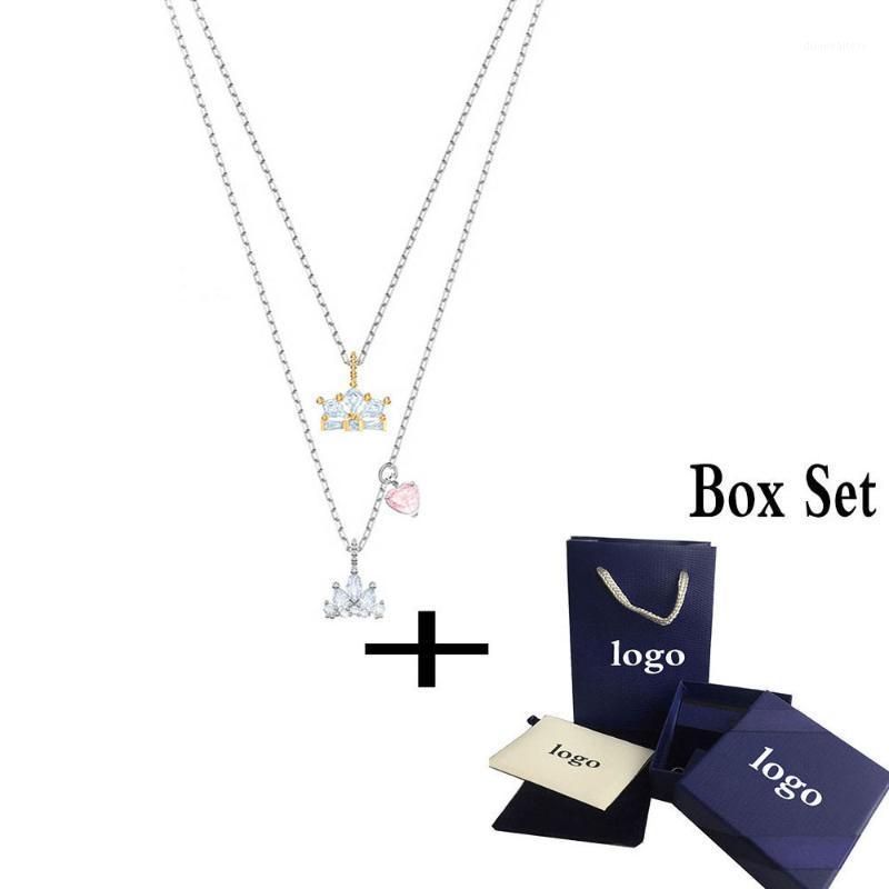 

Trendy OUT OF THIS WORLD QUEEN NECKLACE Shining Crown Pink Heart Shape Hearts Female Clavicle Chains