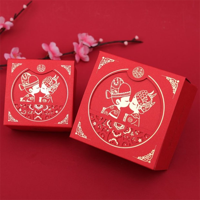 

Chinese Asian Style Red Double Happiness Wedding Favors and gifts box package Bride & Groom party Candy 50pcs 210805