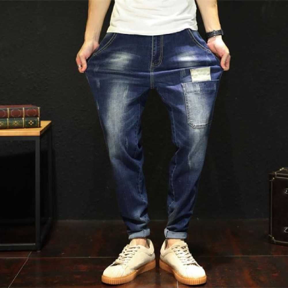 

New men's stretch jeans European and American fashion loose large size Halon pants personality whitening old casual jeans X0621, Black