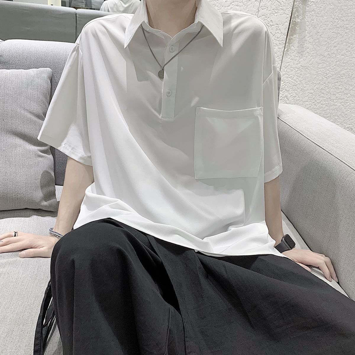 

2021 New Summer Men's Lapel Collar Hawaiian Shirt Social Camisa Masculina Mens Short Sleeves Fashion Streetwear Shirts S-xl K4fr, White