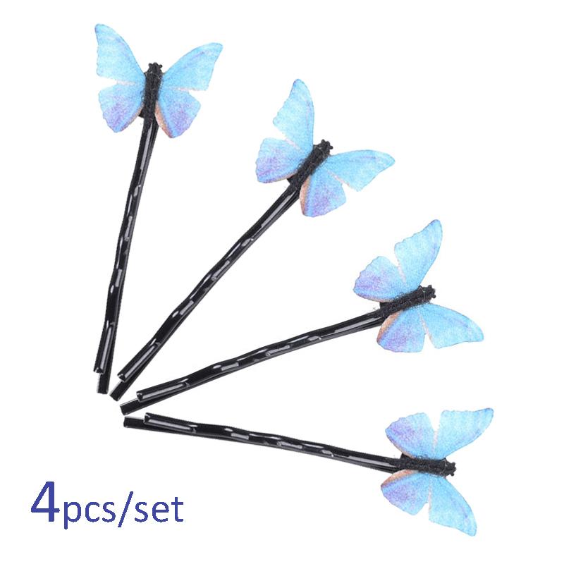 

Hair Clips & Barrettes Headdress Hairpin Female Girls Bridal Jewelry 4-piece Set Dream Blue Butterfly Wave, Golden;silver
