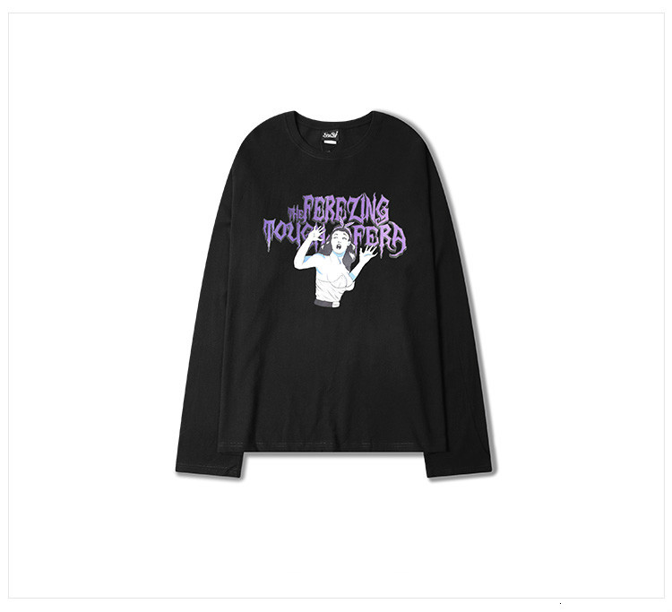 

2021 New Tide Mark Oversize Neck Long Sleeve t Shirt of the Men Hip Hop Tall Street Funny T-shirts Streetwear Harajuku Pop Cpid, Black