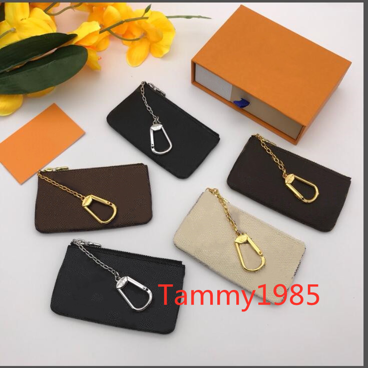 

Genuine leather Zipper short wallets key pouch Coin Purse leather holds high quality classical women key holder Real leather Wallets Box, Brown gird +box