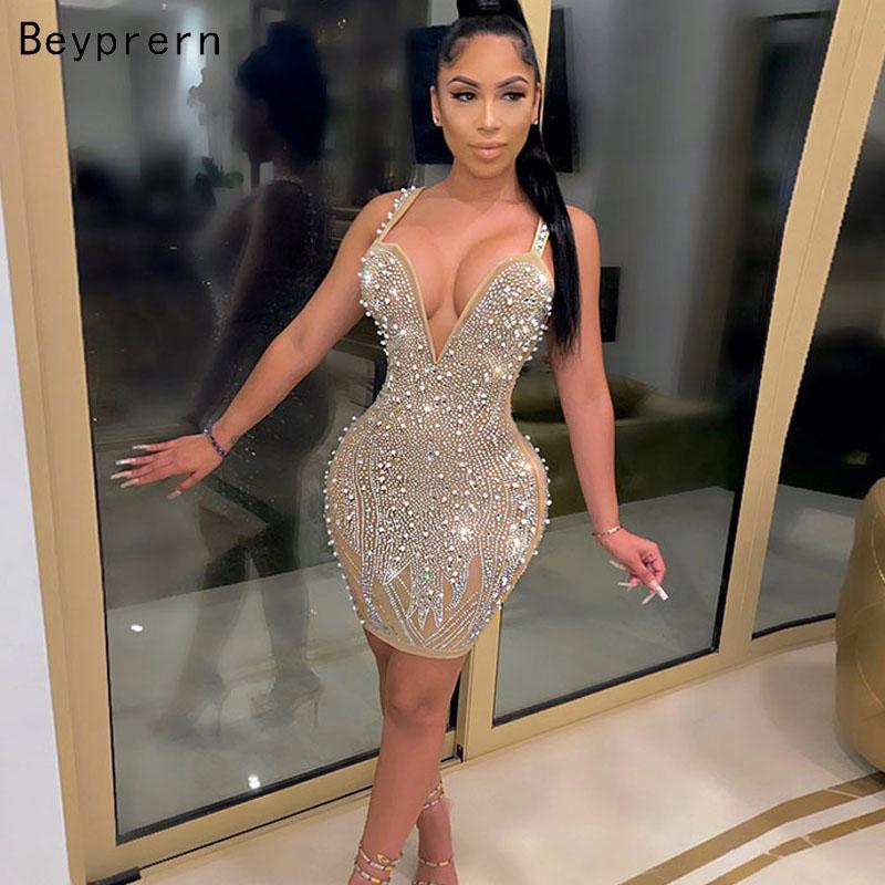 

Sexy Beyprern Sparkle Sleeveless Sequins Pearl Crystal Party Dress Glitter Spagetti Straps Bodycon Celebrities Outfits Female Robes, Black