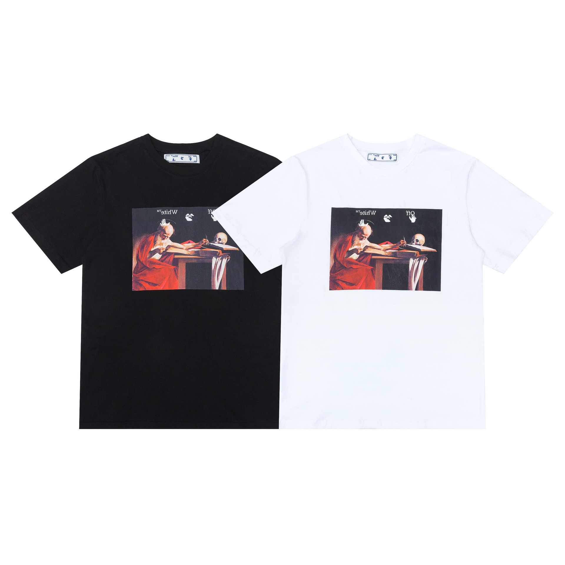 

Off Style White Italian Artist Caravaggio Religious Oil Painting Series Short Sleeve T-shirt, White;black