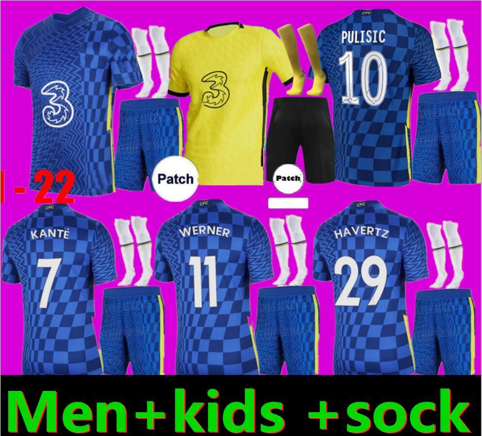 

Adults and kids 21 22 WERNER PULISIC KANTE Men soccer jerseys uniform MOUNT CHILWELL ZIYECH 2021 2022 season home blue Football kits shirts, White