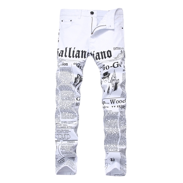

New Dropshipping Men Jeans Slim Fit Biker White Jeans Trousers Skinny Jeans Punk Letter Printing Denim Pants Plus Size X0621, 9002