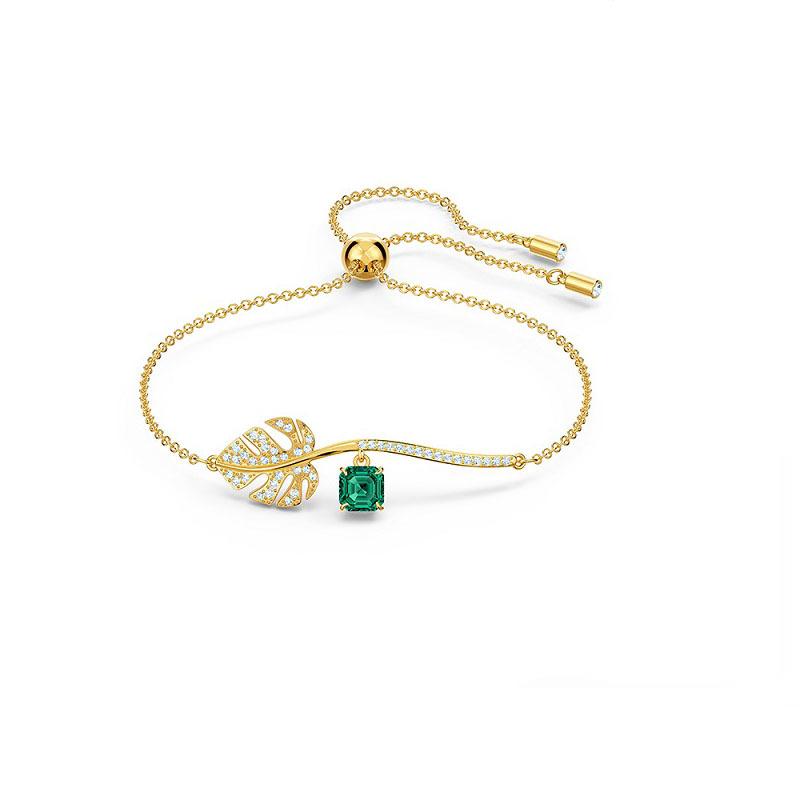 Charm Bracelets SWA 1:1 Fashion Summer Leaves Bracelet Square Green White Female-image-707214853
