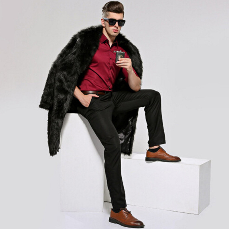 

Men's Long Faux Fur Lapel Jacket Coat Plus Size Fall Winter 2012 S-6XL, Black