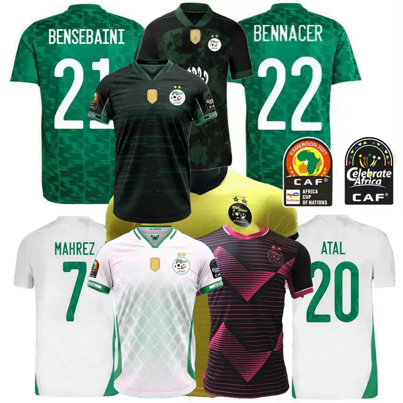 

2021 2022 2023 Algeria Soccer Jerseys SLIMANI BOUNEDJAH BELAILI FEGHOULI MAHREZ national team 21 22 23 training football men and kids shirt, Away+chest+caf